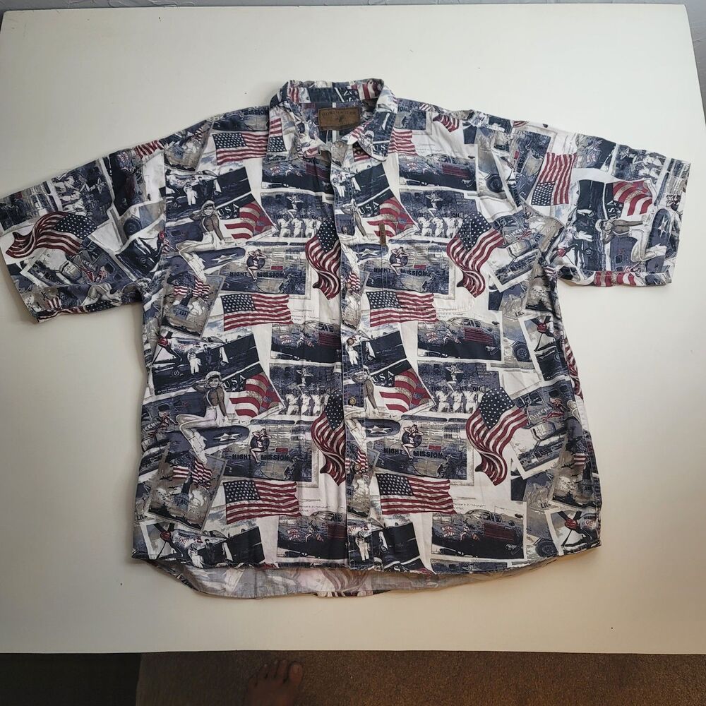 Patriotic USA Flag WWII Pinup Aviation Shirt Mens 2XL North River Outfitters
